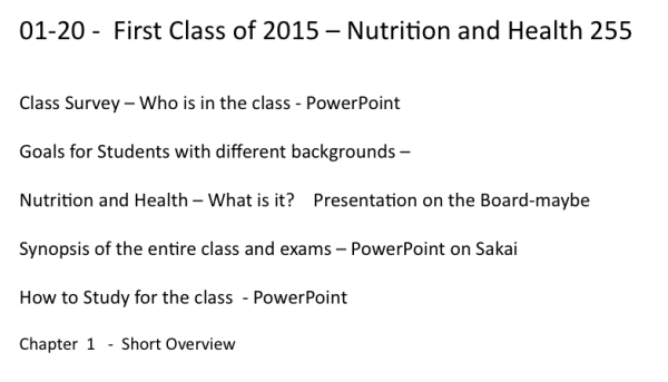 Class for Jan 20 2015
